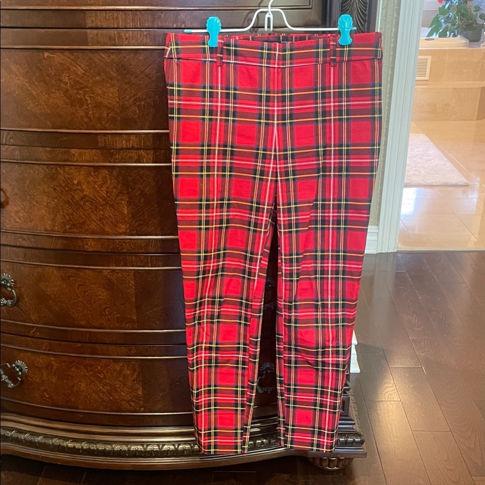 J. Crew Vibrant Red Plaid Cropped Pants